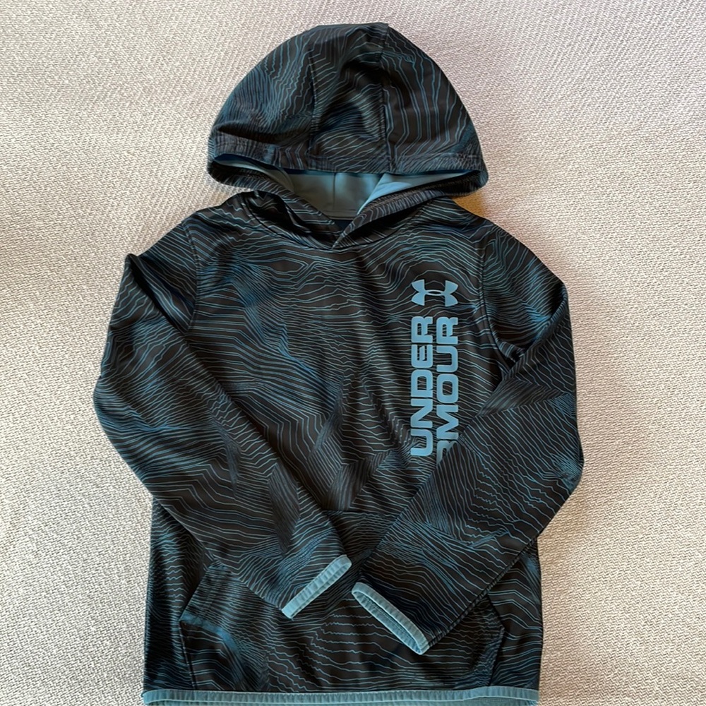 Under Armour SZ YSM Boys Fleece Branded Hoodie- Grey/ Blue